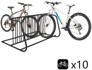 Commercial Double-Sided Bike Rack Stand for 10 Bicycles, Heavy-Duty Powder-Coated Steel Garage & Store Floor Parking Storage, Indoor & Outdoor Use for Schools, Universities