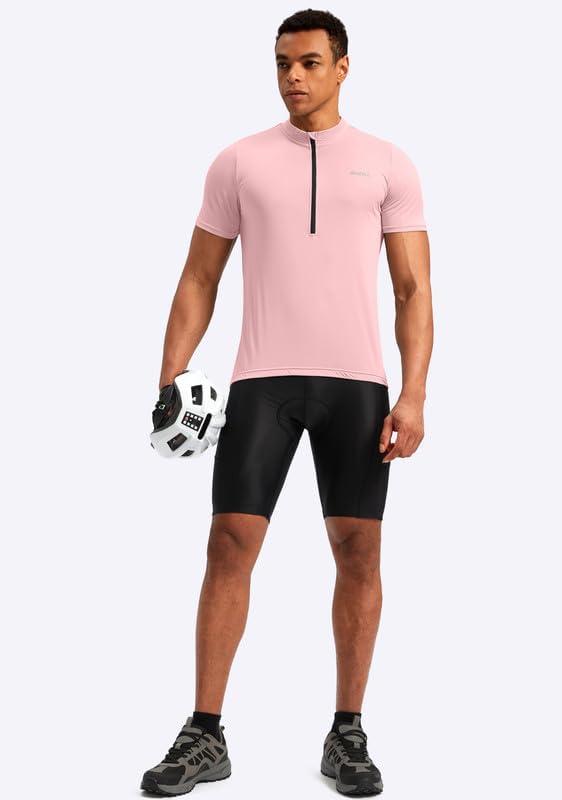 Bikewa Men's Cycling Jersey Moisture Wicking Short Sleeve UPF Half Zip Bike Road Riding Biking Shirts for Men Zipper Pockets