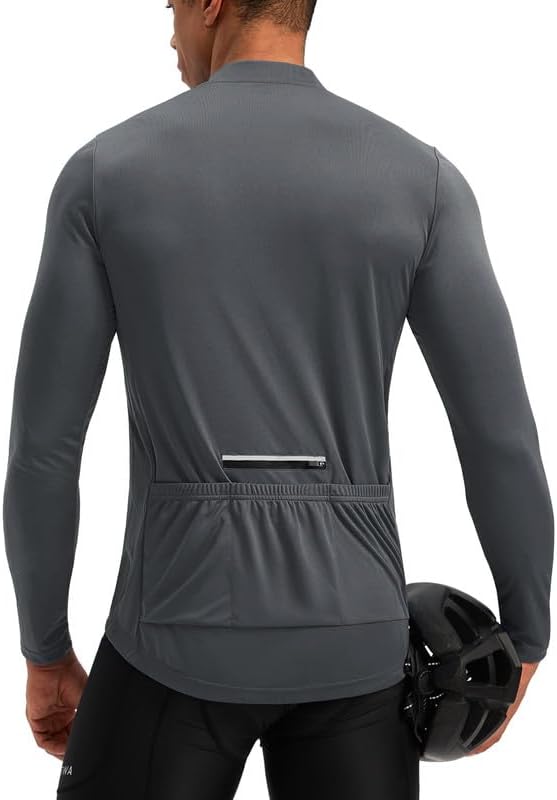 Bikewa Men's Cycling Jersey with 3+1 Rear Zipper Pockets Long Sleeve Moisture Wicking UPF 50+ Half Zip Riding Bike Shirts