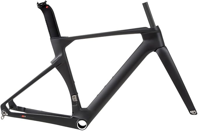 Carbon Fiber Road Bike Frameset Disc Brake Thru Axle Breaking Wind Racing Frame 43.5/46/48/50/52/54/56CM Internal Routing ， for 700C Wheels (Color : Black, Size : 52CM)