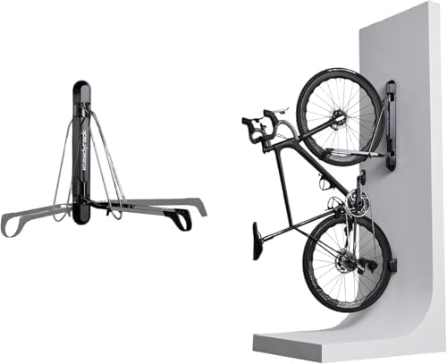 Steadyrack Bike Rack for Mountain Bikes - The Original Wall Mounted Vertical Bike Storage - Fits Wide Tires - Space Saving Pivot Design - Heavy-Duty Steel Rack for Indoor Garage, Apartment or Home Use