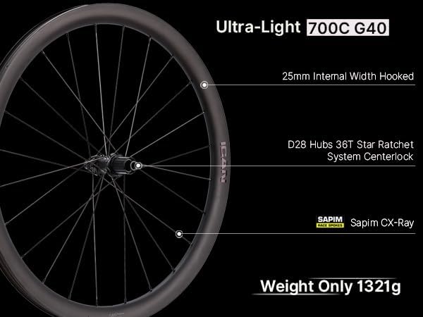 ICAN G40/G50 1320g/1375g Carbon Gravel Bike Disc Wheelset 700C Hooked Rimset 25mm Inner Width 36T Ratchet Hub