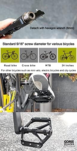 GORIX Bike Flat Pedals Wide CNC 3 Bbearings Carbon Fiber Center Tube Lightweight with Non-Slip Pin Spike Road Mountain MTB Bicycle (GX-FX356)