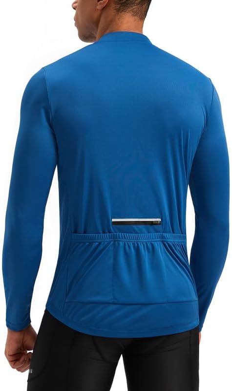 Bikewa Men's Cycling Jersey with 3+1 Rear Zipper Pockets Long Sleeve Moisture Wicking UPF 50+ Half Zip Riding Bike Shirts