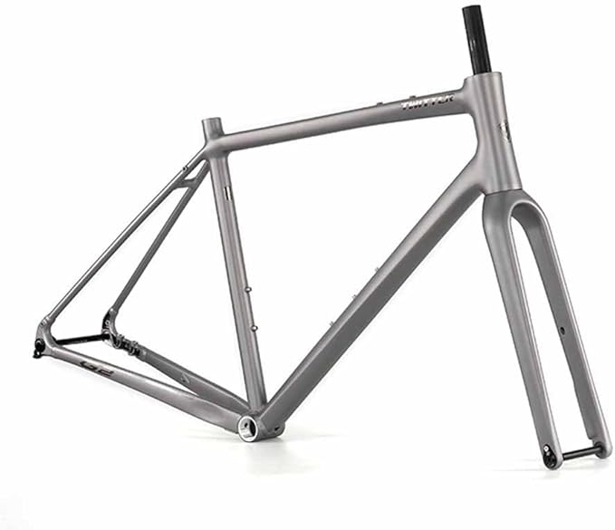 700C Gravel Road Bike Frameset 45cm 48cm 51cm 54cm Aluminum Alloy Disc Brake Frame F12*100MM R12*142mm Thru-Axle Frame with Carbon Fiber Fork BSA BB68mm XC/ATV(Gray,51cm)