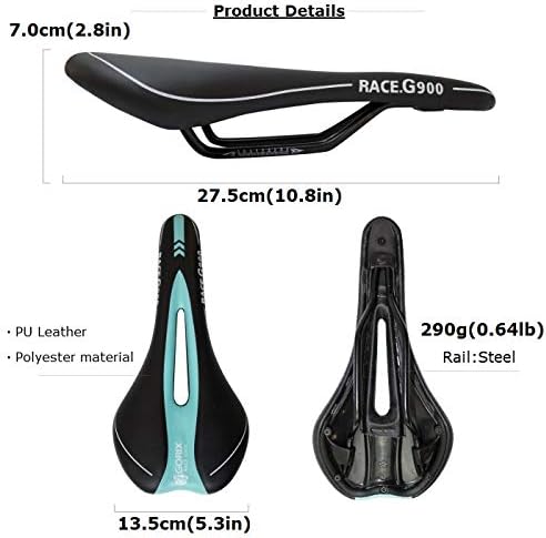 GORIX Bike Saddle Seat Racing Model Comfortable Cushion with Rail Mountain Road Bicycle for Men and Women (3621A)