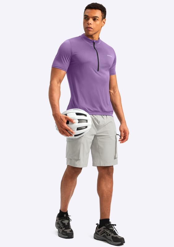 Bikewa Men's Cycling Jersey Moisture Wicking Short Sleeve UPF Half Zip Bike Road Riding Biking Shirts for Men Zipper Pockets