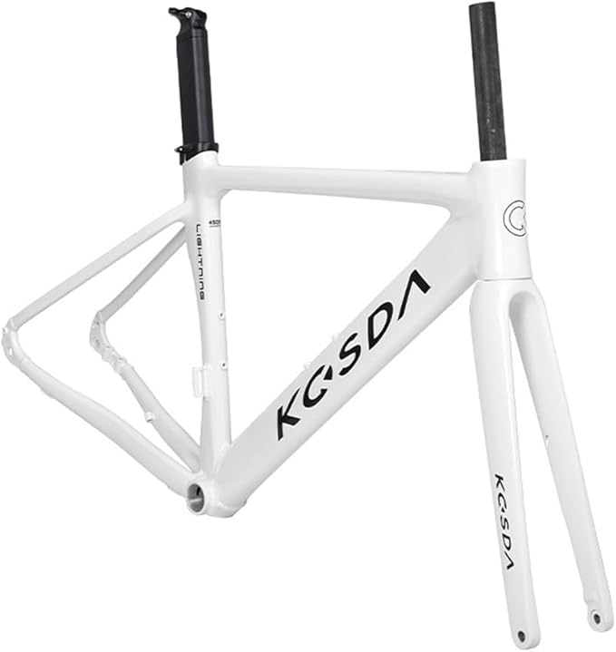 700C Road Bike Frameset 45CM 48CM 51CM Aluminum Alloy Disc Brake Frame Wind Breaker Frame Carbon Fiber Fork BSA BB68 Thru Axle 12 * 100mm 12 * 142mm(White,48cm)