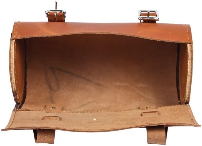 M RUFOUS Genuine Leather Under Seat Handlebar Bicycle Bag - Tan, Premium Handcrafted Bicycle Bag with Brass Buckle, Leather Bag for Cell Phone (Free Waterproof Cover)