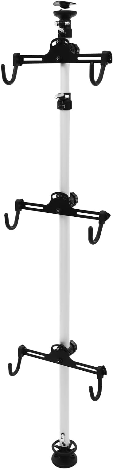 3 Bike Storage Rack - Vertical Bicycle Stand with Adjustable Hooks (Holds 66lbs Each) for Garage/Wall Mount - Space Saving Bike Organizer