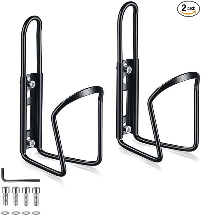 Bike Water Bottle Holder & Cage - Aluminum Alloy Cup Holder for Mountain/Road Bicycle, Motorcycle, Scooter Accessories - 2 Pack Universal Fit Bottle Carrier for Adult Bikes (Black)