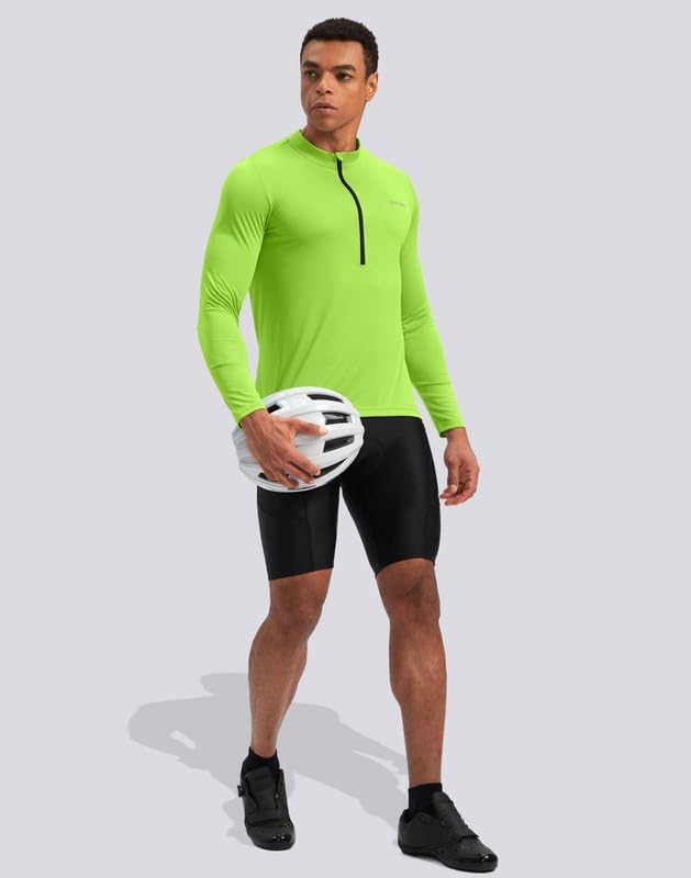 Bikewa Men's Cycling Jersey with 3+1 Rear Zipper Pockets Long Sleeve Moisture Wicking UPF 50+ Half Zip Riding Bike Shirts