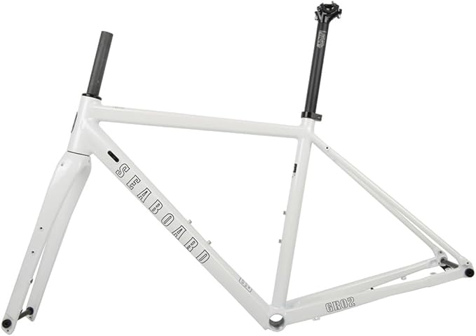 700C Road Bike Frameset Gravel Bike Frame 44cm/47cm/50cm/53cm/56cm Aluminum Alloy Disc Brake Frame with Carbon Fibre Fork Thru Axle F12*100mm R12*142mm Internal Routing(White,47cm)