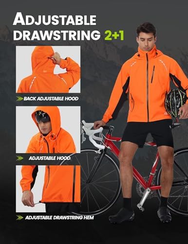 Nepest Cycling Rain Jacket Mens Waterproof Lightweight Packable Biking Windbreaker with Hood Raincoat for Running Hiking