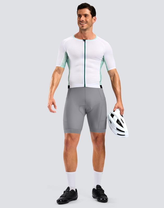 Bikewa Men's Cycling Shorts 7" 4D Padded Bike Shorts for Men Road Biking Bicycle Riding Cycle Biker Phone Pockets