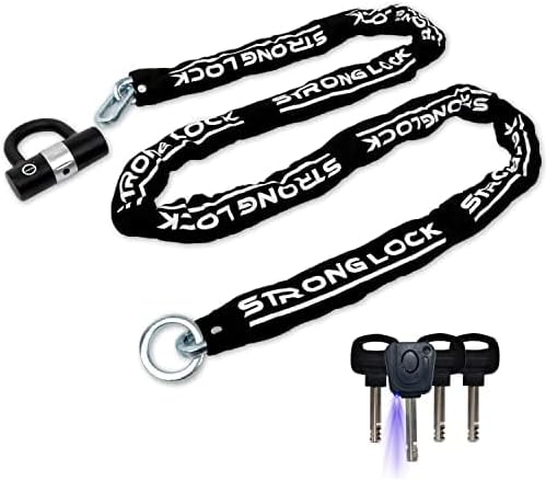 AKM Motorcycle Lock 8.2ft/250cmx10mm Thick Anti-Theft Heavy Duty Chain Locks with 4 Keys Security 16mm U Lock Disc Lock,Super Long Durable Bike Chain Lock for Motorcycles,Containers,Trailers