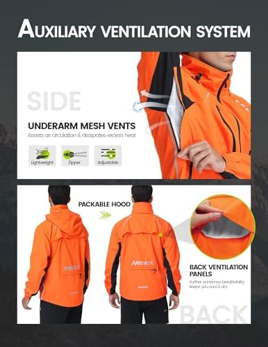 Nepest Cycling Rain Jacket Mens Waterproof Lightweight Packable Biking Windbreaker with Hood Raincoat for Running Hiking