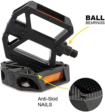 AVASTA Durable Polypropylene Bicycle Pedals with Reflector for Mountain Bike Road Bike and Other Bicycles,Two Thread Size（9/16”&1/2“）