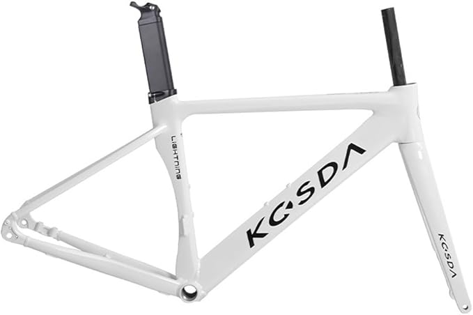 700C Road Bike Frameset 45CM 48CM 51CM Aluminum Alloy Disc Brake Frame Wind Breaker Frame Carbon Fiber Fork BSA BB68 Thru Axle 12 * 100mm 12 * 142mm(White,48cm)