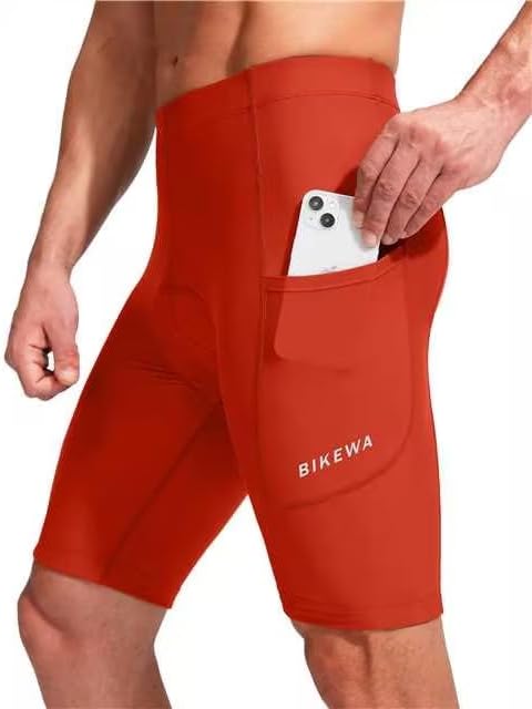 Bikewa Men's Bike Shorts 3D Padded Cycling Road Biking Mountain Riding Biker Bicycle UPF 50+ Cycle Shorts Zipper Pockets