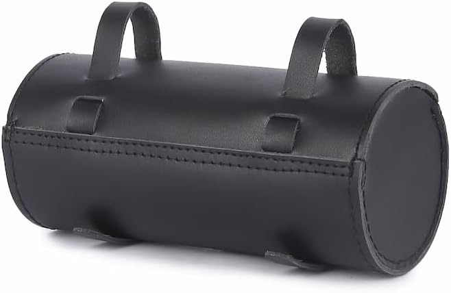 M RUFOUS Genuine Leather Under Seat Handlebar Bicycle Bag - Black/Black Stitch, Premium Handcrafted Bicycle Bag with Brass Buckle, Leather Bag for Cell Phone (Free Waterproof Cover)