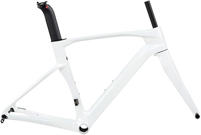 700C Road Bike Frameset 43.5/46/48/50/52/54/56CM Cyclocross Race Bike Frame Carbon Fiber Bike Frames Disc Brake Thru Axle F12×100mm R12×142mm(White,52CM)