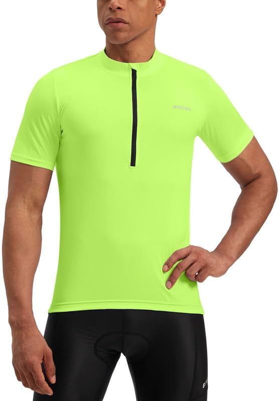 Bikewa Men's Cycling Jersey Moisture Wicking Short Sleeve UPF Half Zip Bike Road Riding Biking Shirts for Men Zipper Pockets