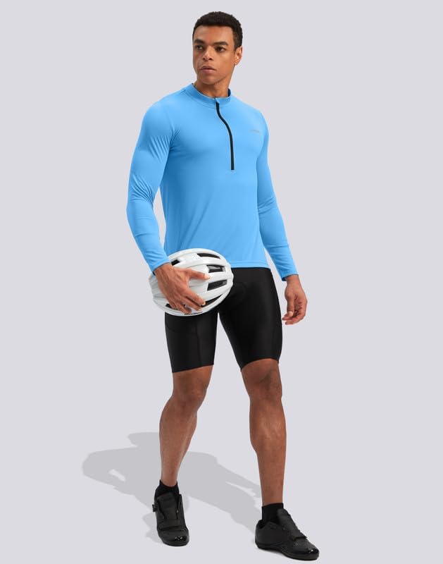 Bikewa Men's Cycling Jersey with 3+1 Rear Zipper Pockets Long Sleeve Moisture Wicking UPF 50+ Half Zip Riding Bike Shirts