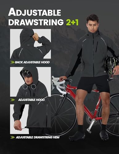 Nepest Cycling Rain Jacket Mens Waterproof Lightweight Packable Biking Windbreaker with Hood Raincoat for Running Hiking