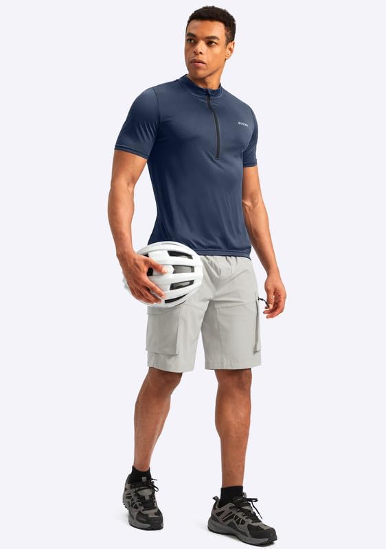 Bikewa Men's Cycling Jersey Moisture Wicking Short Sleeve UPF Half Zip Bike Road Riding Biking Shirts for Men Zipper Pockets