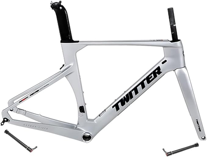 Carbon Road Bike Frameset 46/48/50/52/54/56cm 700c Wind Breaking Racing Frame Internal Routing Disc Brake Frame Set Thru Axle 100mm/142mm(Silver,50CM)