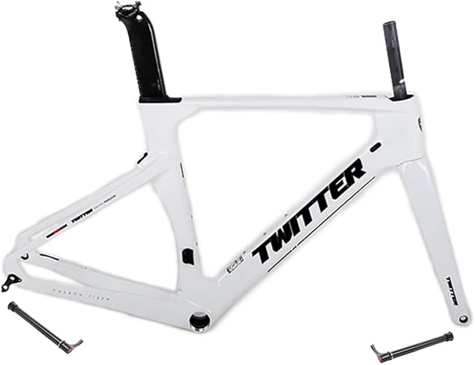 Carbon Road Bike Frameset 46/48/50/52/54/56cm 700c Wind Breaking Racing Frame Internal Routing Disc Brake Frame Set Thru Axle 100mm/142mm(White,46CM)