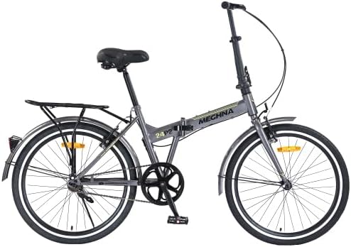 24 Inch Folding Bike for Adults with Fenders, Steel Frame Single Speed City Commuter, Dual V-Brake Portable Compact Bicycle for Men & Women