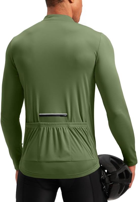 Bikewa Men's Cycling Jersey with 3+1 Rear Zipper Pockets Long Sleeve Moisture Wicking UPF 50+ Half Zip Riding Bike Shirts