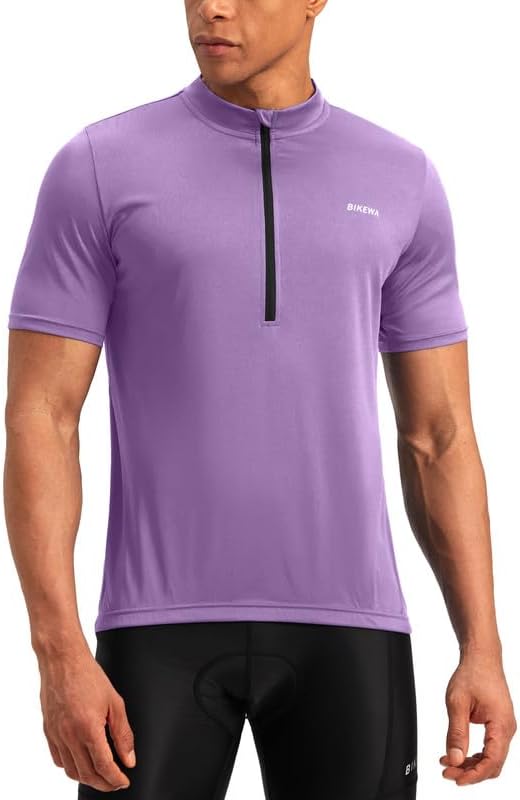 Bikewa Men's Cycling Jersey Moisture Wicking Short Sleeve UPF Half Zip Bike Road Riding Biking Shirts for Men Zipper Pockets