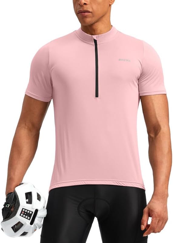 Bikewa Men's Cycling Jersey Moisture Wicking Short Sleeve UPF Half Zip Bike Road Riding Biking Shirts for Men Zipper Pockets