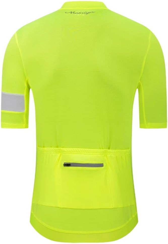 MOXILYN Men's Cycling Jerseys Road Bike Shirts Short Sleeve Full Zipper with 4 Pockets Reflective Widen Anti Slip Hem