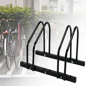 QWORK Sturdy 2-Bike Floor Stand, Powder-Coated Steel Bike Rack for Indoor/Outdoor Use, Compatibility with 22-28 Inch Wheels, Max Tire Width 2.15 Inch