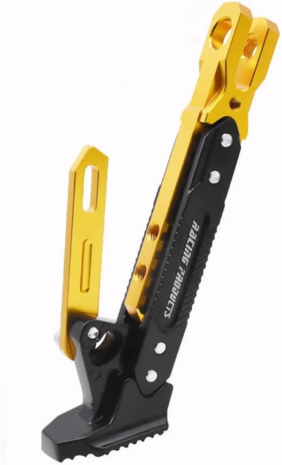 Motorcycle Universal Kickstand Adjustable CNC Aluminum Tripod Holder Kickstand Foot Side Support Stand for Motorcycle Scooter Motorbike Motocross Electric Dit Pit Bike (Yellow)