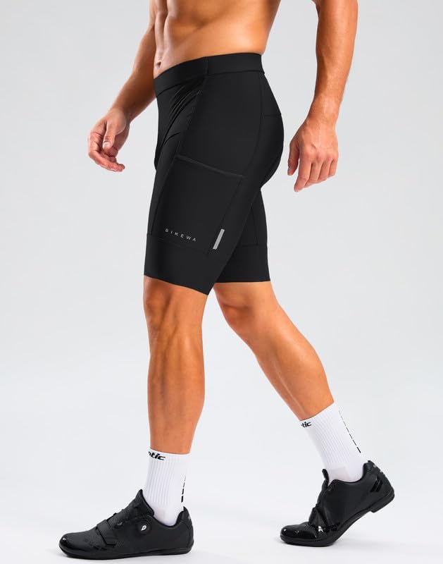 Bikewa Men's Bike Shorts 4D Padded Cycling Shorts for Men Road Riding Biking Bicycle Zipper Pockets