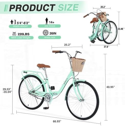 24 Inch/26 Inch Single Speed Folding Lady Bike, Durable Steel Frame,Compact Design for Easy Storage and Commuting