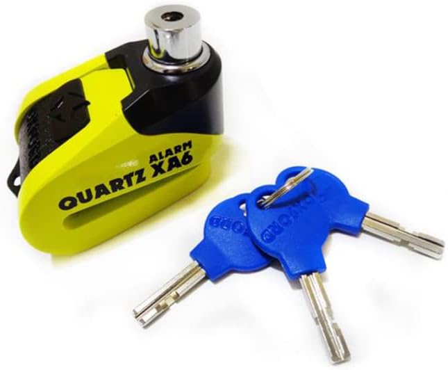Oxford LK215 Quartz XA6 Alarm Disc Lock (6mm pin) USB Rechargeable., Yellow Black