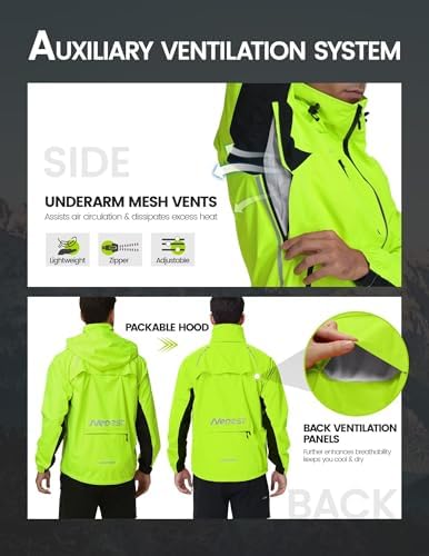 Nepest Cycling Rain Jacket Mens Waterproof Lightweight Packable Biking Windbreaker with Hood Raincoat for Running Hiking