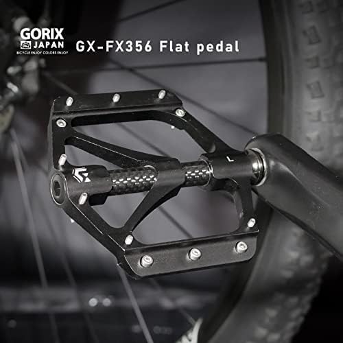 GORIX Bike Flat Pedals Wide CNC 3 Bbearings Carbon Fiber Center Tube Lightweight with Non-Slip Pin Spike Road Mountain MTB Bicycle (GX-FX356)