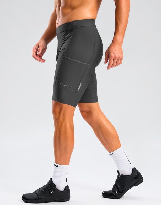 Bikewa Men's Bike Shorts 4D Padded Cycling Shorts for Men Road Riding Biking Bicycle Zipper Pockets
