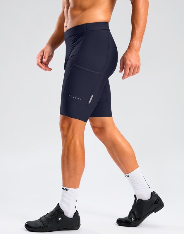 Bikewa Men's Bike Shorts 4D Padded Cycling Shorts for Men Road Riding Biking Bicycle Zipper Pockets