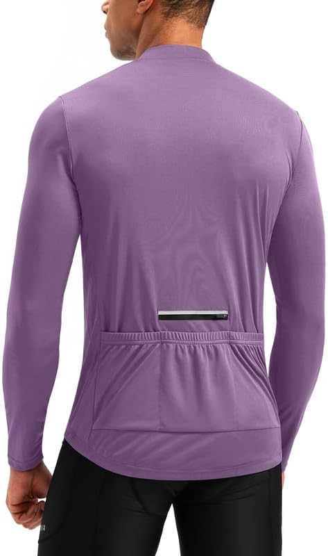 Bikewa Men's Cycling Jersey with 3+1 Rear Zipper Pockets Long Sleeve Moisture Wicking UPF 50+ Half Zip Riding Bike Shirts