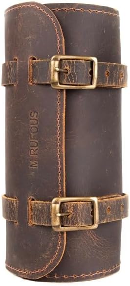 M RUFOUS Genuine Leather Under Seat Handlebar Bicycle Bag - Vintage Brown, Premium Handcrafted Bicycle Bag with Brass Buckle, Leather Bag for Cell Phone (Free Waterproof Cover)