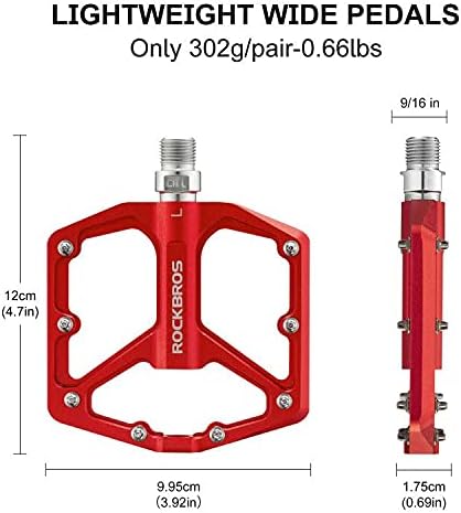ROCKBROS Mountain Bike Pedals MTB Pedals Bicycle Flat Pedals Aluminum 9/16" Sealed Bearing Lightweight Platform for Road Mountain BMX MTB Bike