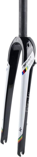 Gravel Bike Fork 700C Carbon Fiber Rigid Fork 1-1/8 Straight/Tapered Tube Disc Brake Road Bike Fork Lightweight 9mm QR Hard Forks(White,Straight)